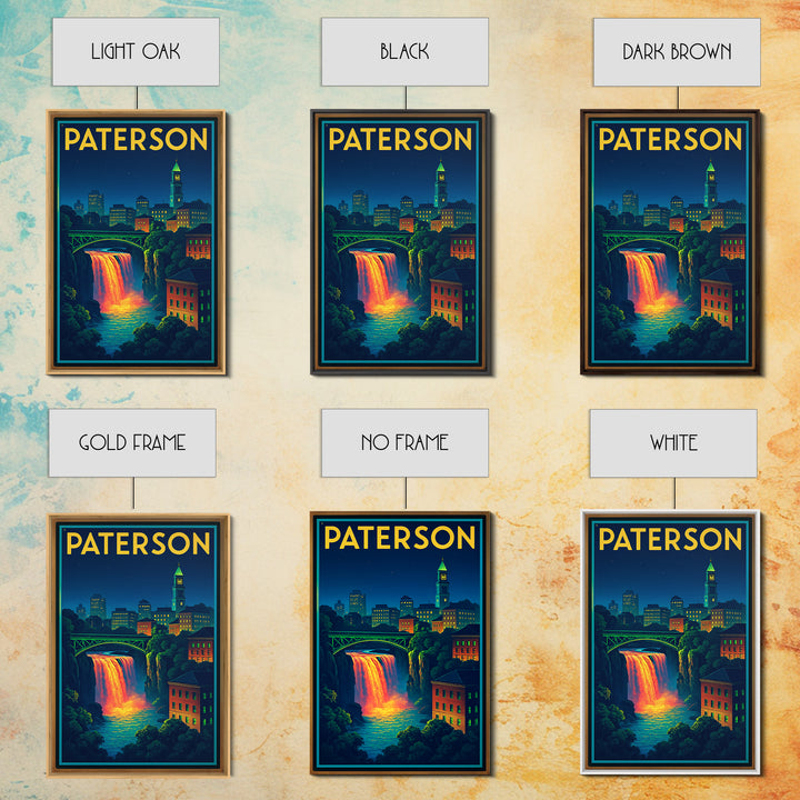 Paterson Travel Poster, Framed Canvas Print, Electric Night Poster Art, Paterson Wall Art, City Travel Prints, Home Office Decor