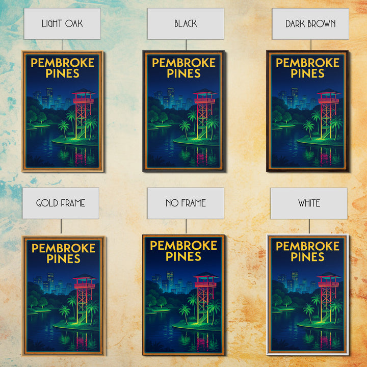 Pembroke Pines Travel Poster, Framed Canvas Print, Electric Night Poster Art, Pembroke Pines City Art, Mid Century Wall Art, Travel Gift