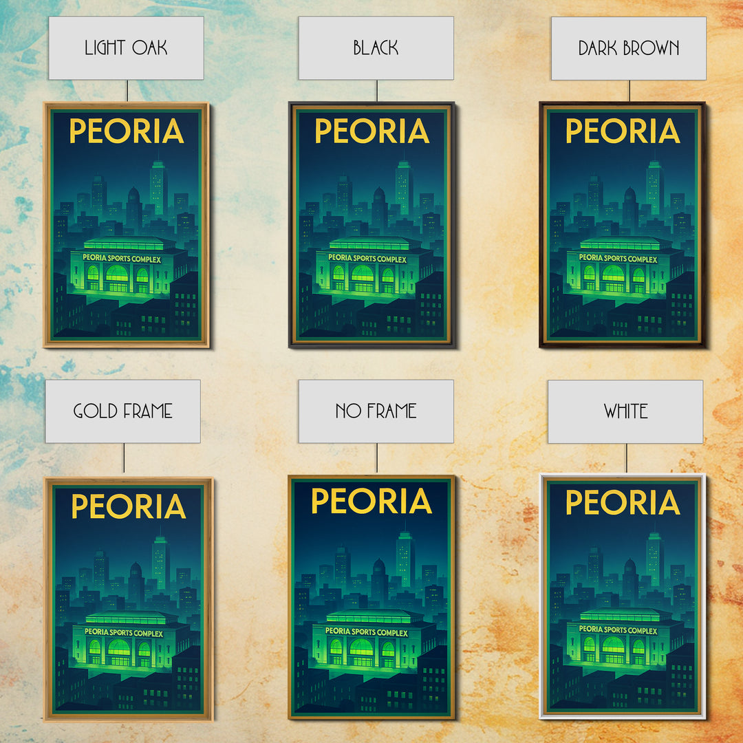 Peoria Travel Poster, Framed Canvas Print, Electric Night Poster Art, Peoria Poster Print, Travel Wall Decor, Wanderlust Decor