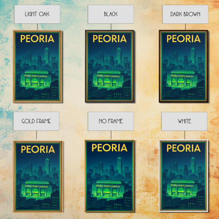 Peoria Travel Poster, Framed Canvas Print, Electric Night Poster Art, Peoria Poster Print, Travel Wall Decor, Wanderlust Decor