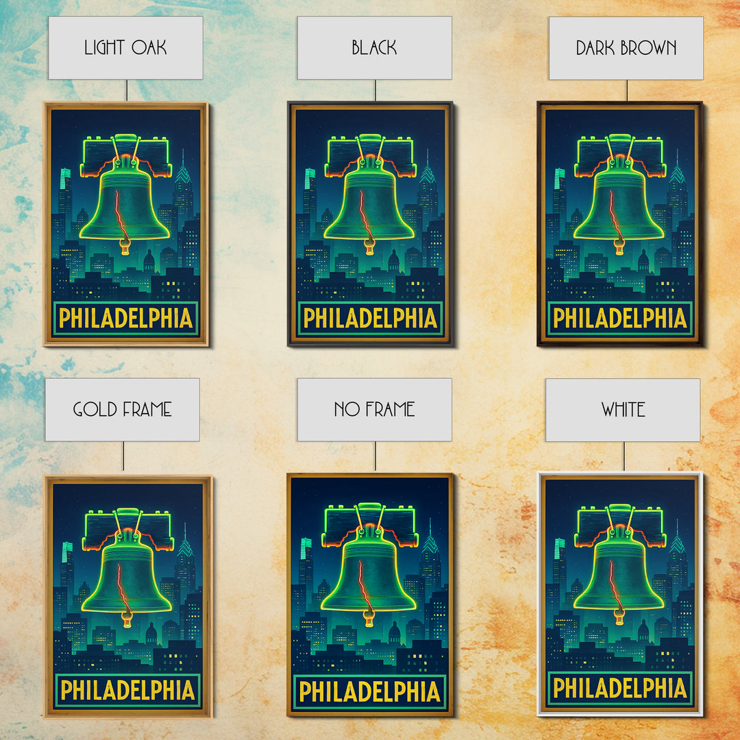 Philadelphia Travel Poster, Canvas Print, Electric Night Poster Art, Philadelphia City Art, Travel Poster Set, Travel Art Print