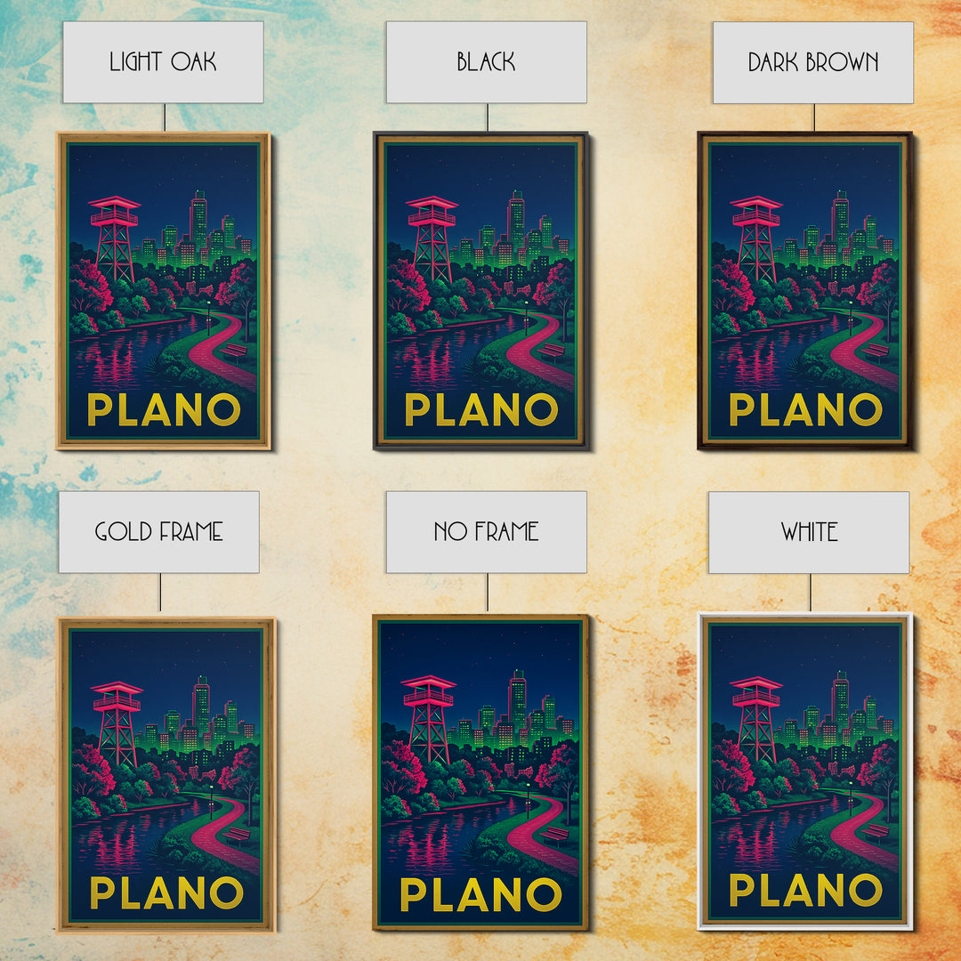 Plano Texas Travel Poster, Canvas Print, Neon Skyline Wall Art, Plano Wall Art, Gift For Travelers, Modern Wall Decor, City Travel Prints