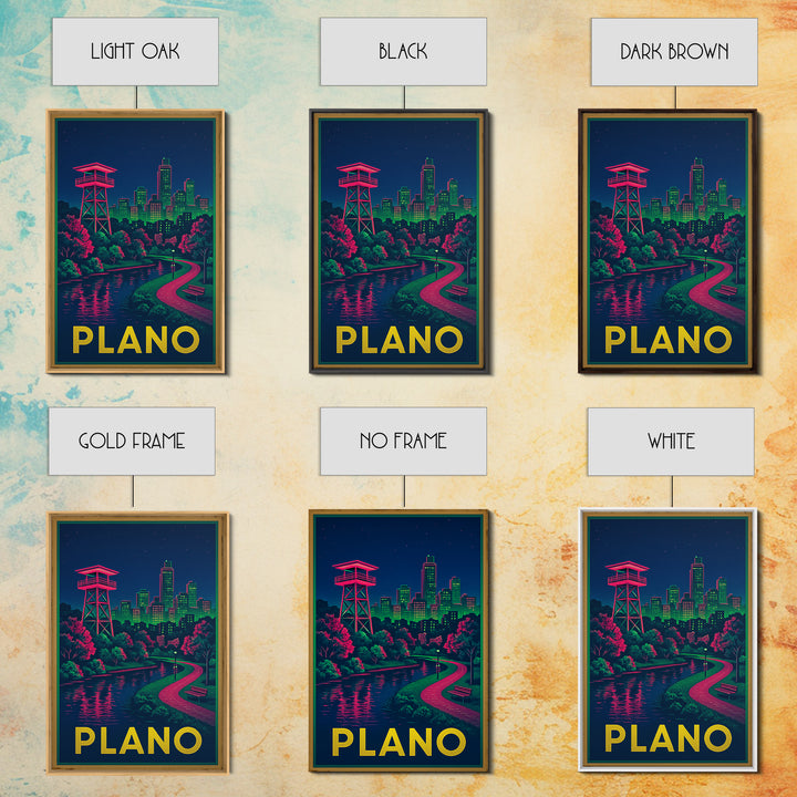 Plano Texas Travel Poster, Canvas Print, Neon Skyline Wall Art, Plano Wall Art, Gift For Travelers, Modern Wall Decor, City Travel Prints