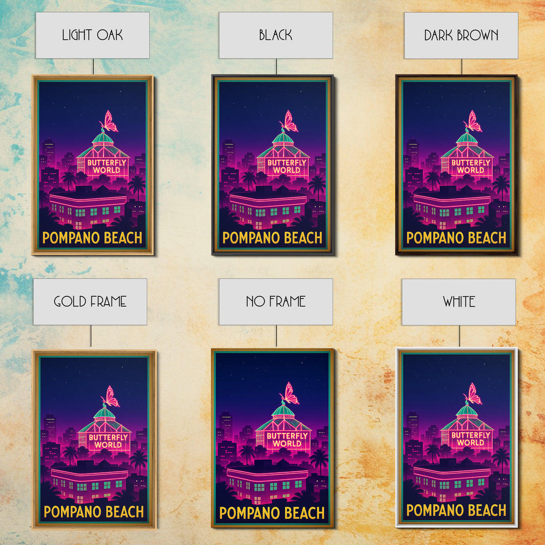 Pompano Beach Florida Travel Poster, Canvas Print, Electric Night Poster Art, Pompano Beach City Art, City Art Print, Eclectic Wall Decor