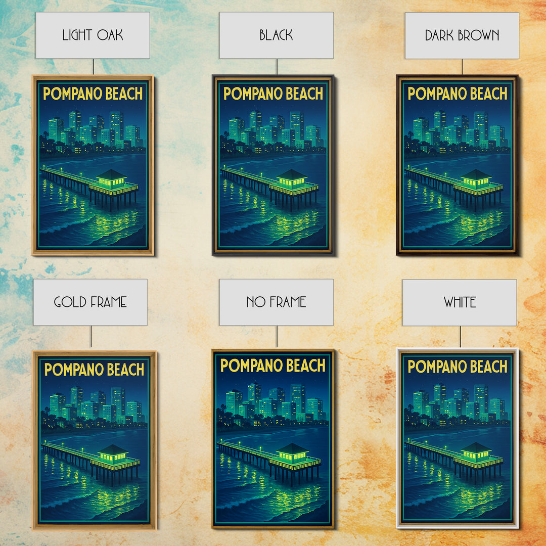 Pompano Beach Travel Poster, Canvas Print, Electric Night Poster Art, Pompano Beach Poster Print, Travel Art Print, Gift For Travelers