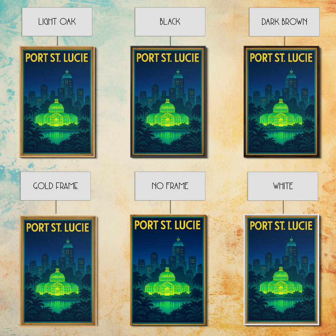 Port St Lucie Travel Poster, Framed Canvas Print, Electric Night Poster Art, Port St Lucie City Art, City Travel Prints, Home Office Decor