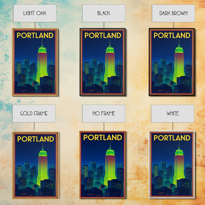 Portland Travel Poster, Framed Canvas Print, Cyberpunk Style City Art, Portland Wall Art, Fine Art Print, Watercolor Skyline