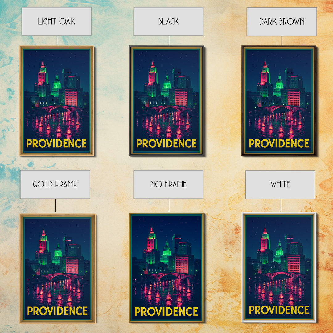Providence Rhode Island Travel Poster, Canvas Print, Retro Neon Travel Art, Providence Travel Art, Travel Art Print, Vintage Travel Print