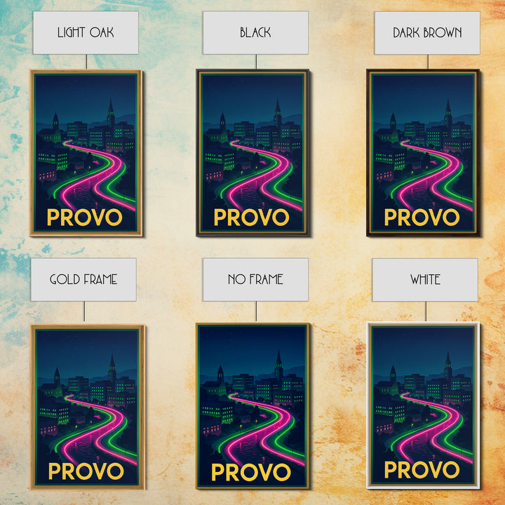 Provo Utah Travel Poster, Canvas Print, Neon Downtown Skyline Wall Art, Provo Wall Art, City Illustration, Gift For Travelers, Wall Art