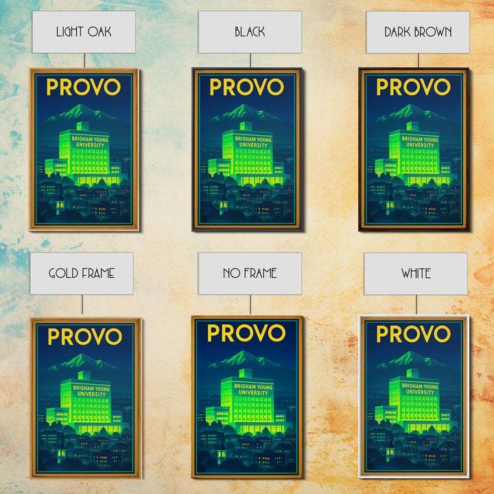 Provo Travel Poster, Framed Canvas Print, Neon Skyline Art Wall Art, Provo Poster Print, Travel Poster Art, City Travel Prints, Design 2