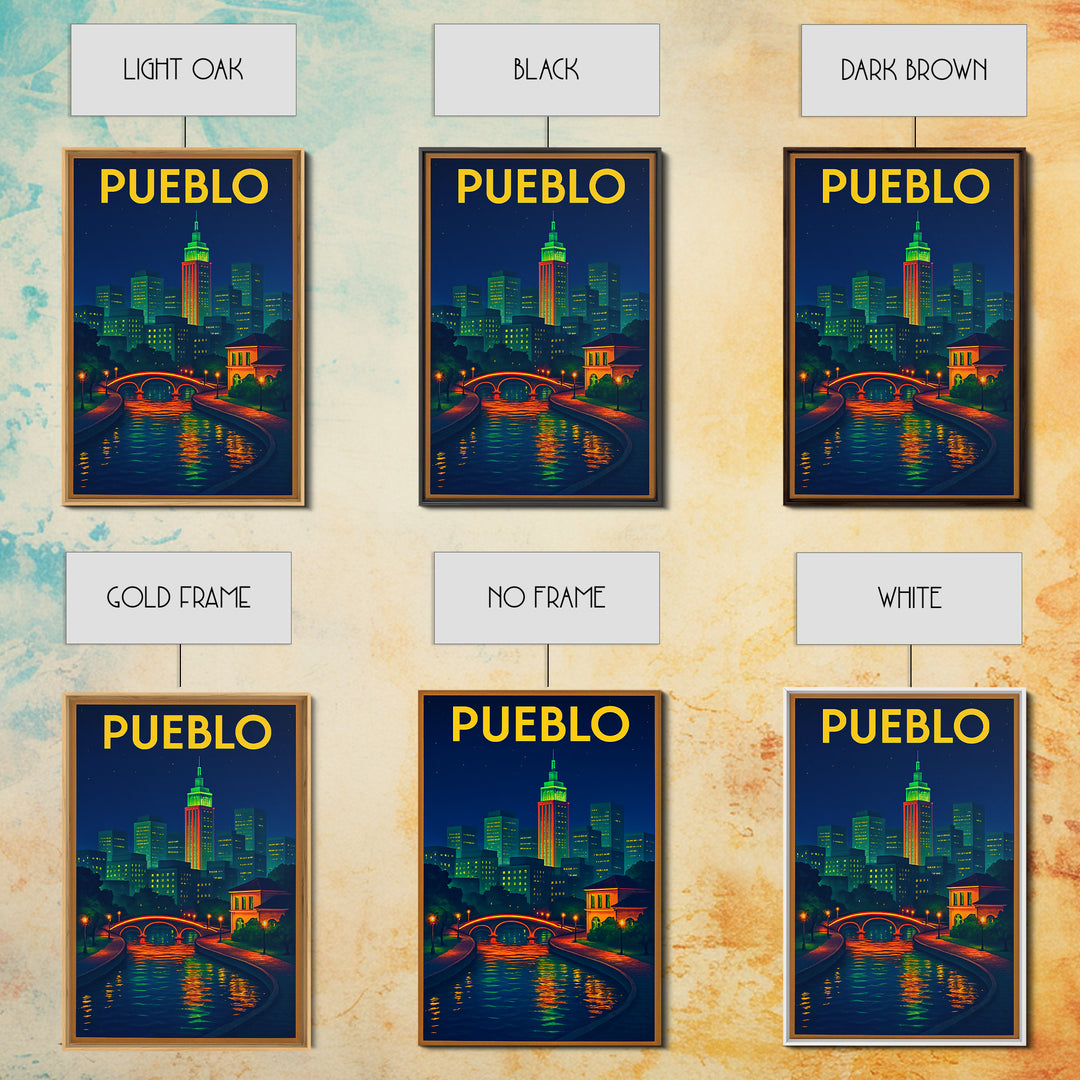 Pueblo Travel Poster, Canvas Print, Retro Neon Travel Art, Pueblo Wall Art, Travel Art Print, Travel Poster Art, Eclectic Wall Decor