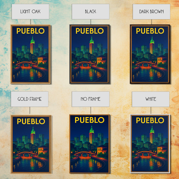 Pueblo Travel Poster, Canvas Print, Retro Neon Travel Art, Pueblo Wall Art, Travel Art Print, Travel Poster Art, Eclectic Wall Decor