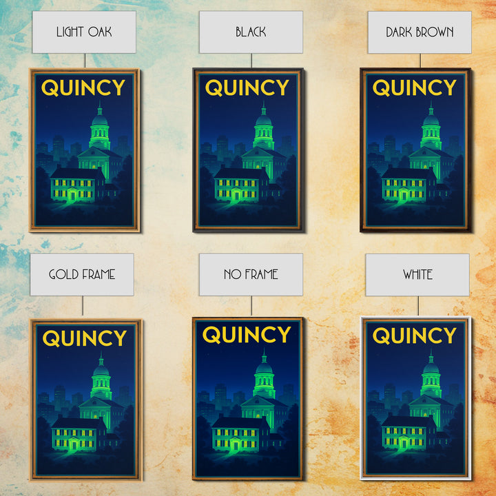 Quincy Travel Poster, Canvas Print, Neon Urban Skyline Wall Art, Quincy Wall Art, Modern Wall Decor, Fine Art Print, Living Room Wall Art