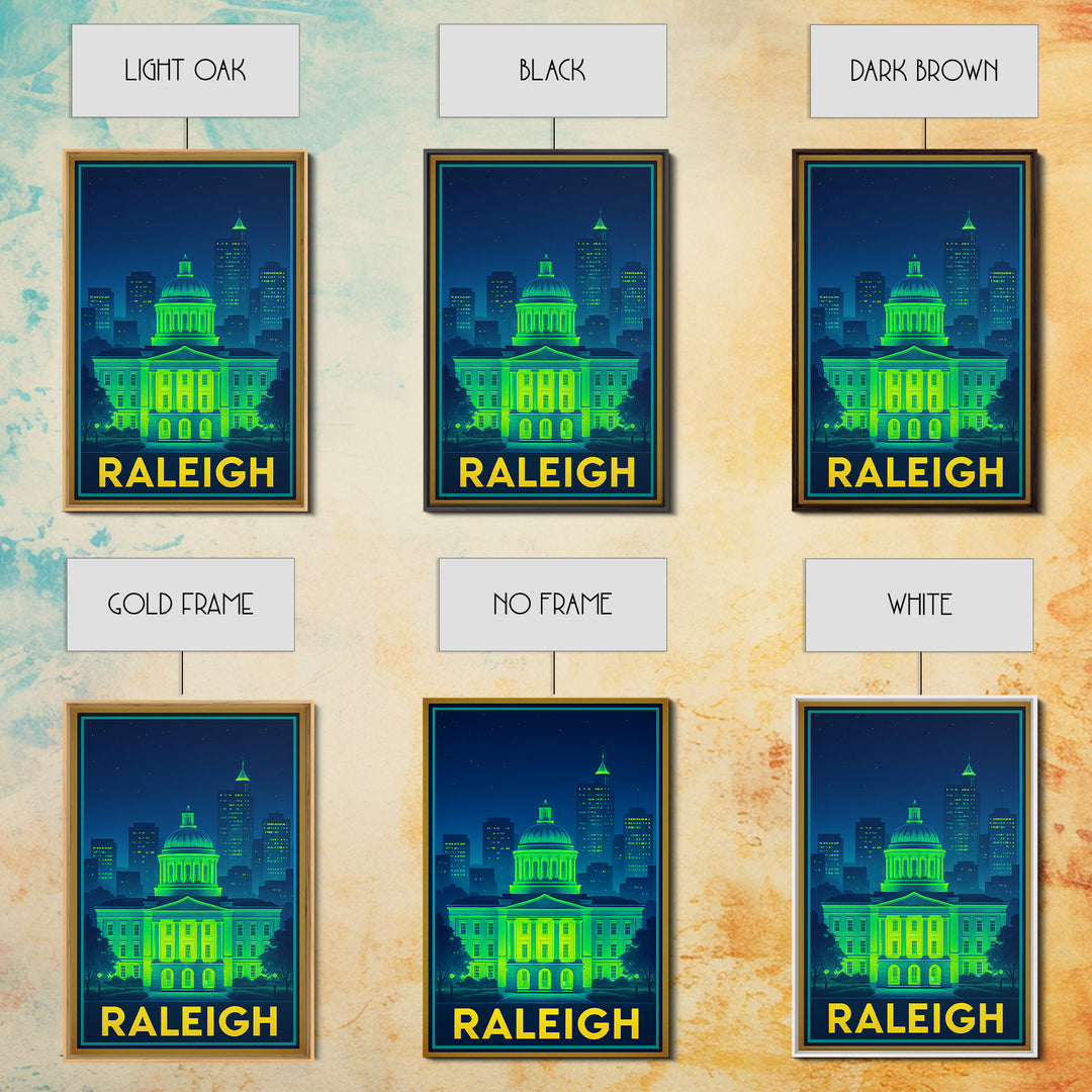 Raleigh North Carolina Travel Poster, Canvas Print, Electric Night Poster Art, Raleigh City Art, Vintage City Art, Travel Art, City Poster