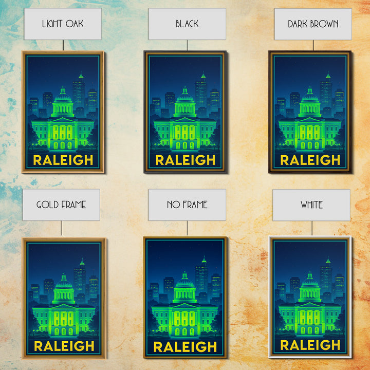 Raleigh North Carolina Travel Poster, Canvas Print, Electric Night Poster Art, Raleigh City Art, Vintage City Art, Travel Art, City Poster