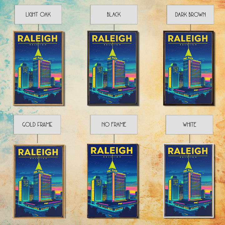 Raleigh Travel Poster, Framed Canvas Print, Electric Night Poster Art, Raleigh Art Print, Vintage Travel Art, City Illustration