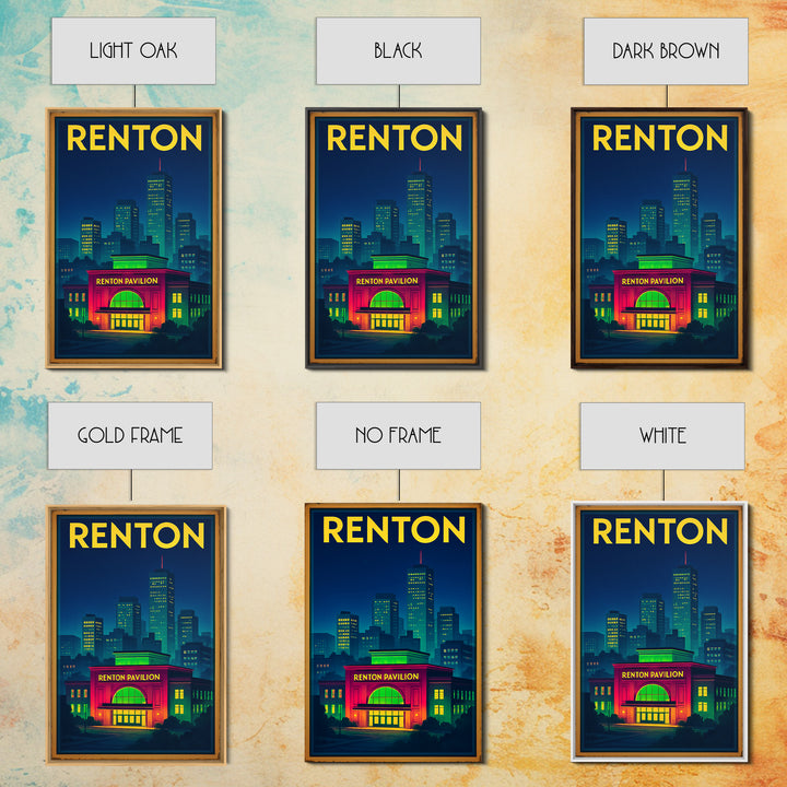 Renton Travel Poster, Canvas Print, Electric Night Poster Art, Renton Art Print, Living Room Wall Art, Vintage City Art, Fine Art Print