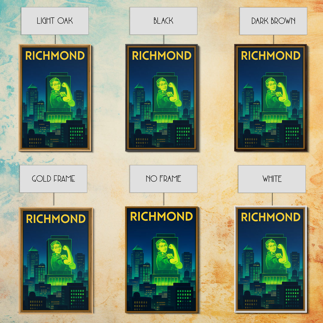 Richmond Travel Poster, Framed Canvas Print, Electric Night Poster Art, Richmond City Art, Wanderlust Decor, Living Room Wall Art