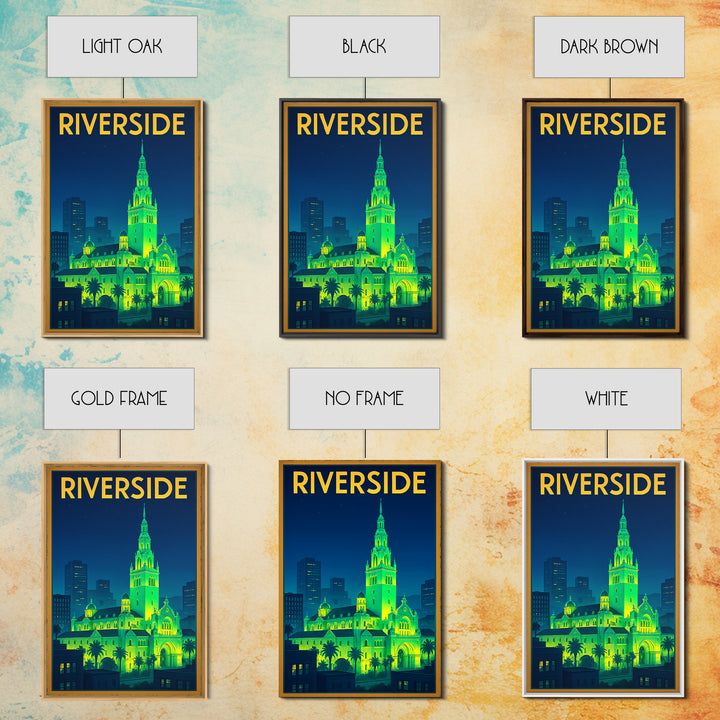 Riverside Travel Poster, Canvas Print, Neon City Skyline Wall Art, Riverside City Art, Living Room Wall Art, Eclectic Wall Decor, Wall Art