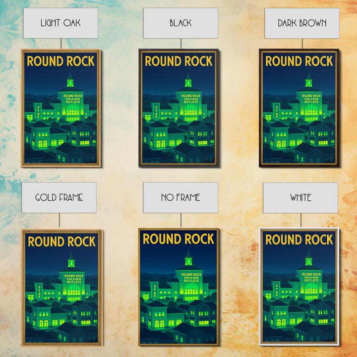 Round Rock Travel Poster, Canvas Print, Neon Downtown Skyline Wall Art, Round Rock Wall Art, Retro Travel Print, Art Print, Travel Prints