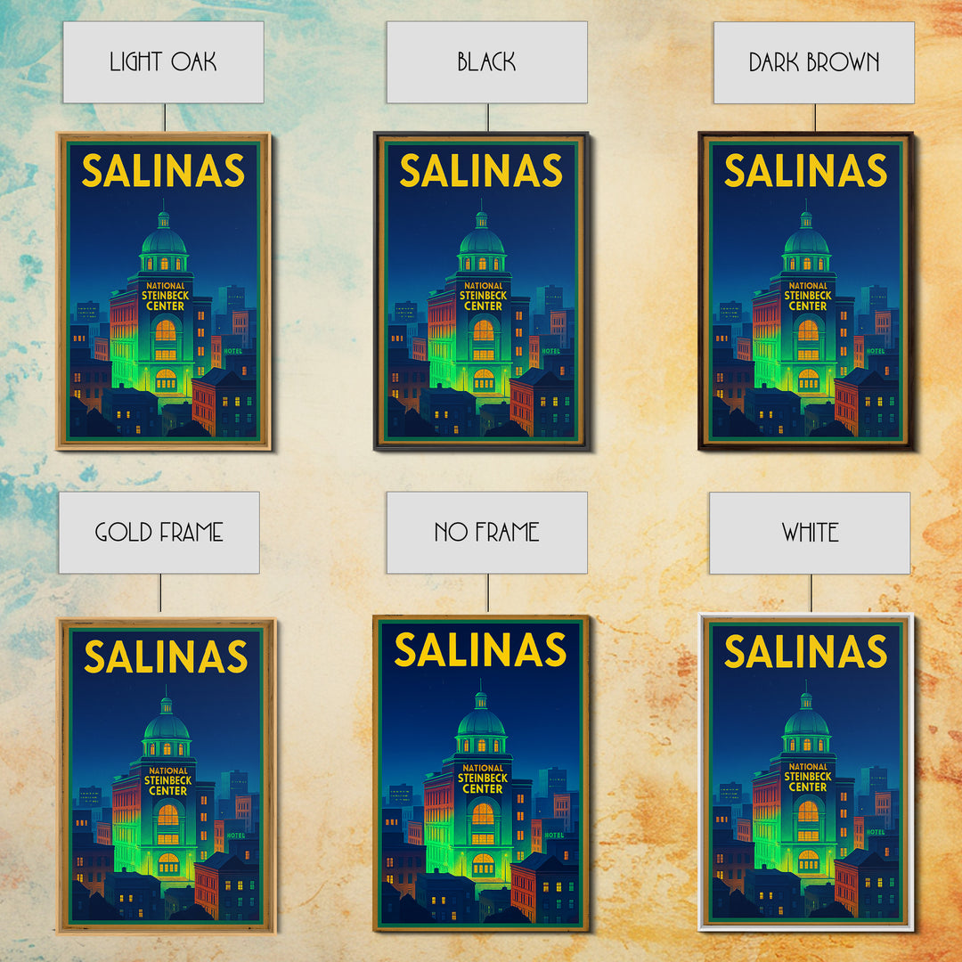 Salinas Travel Poster, Framed Canvas Print, Neon City Skyline Wall Art, Salinas Art Print, City Art Print, Vintage City Art, Travel Wall Art