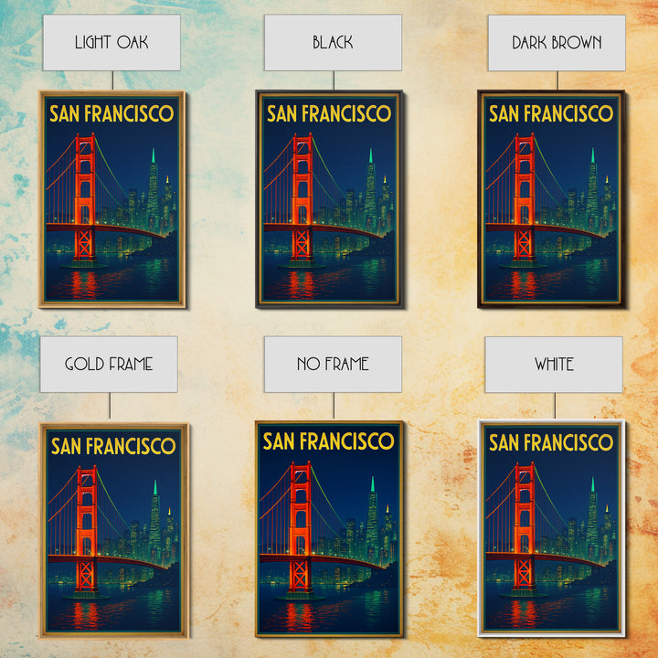 San Francisco Travel Poster, Canvas Print, Electric Night Poster Art, San Francisco City Art, Living Room Wall Art, Travel Poster Set