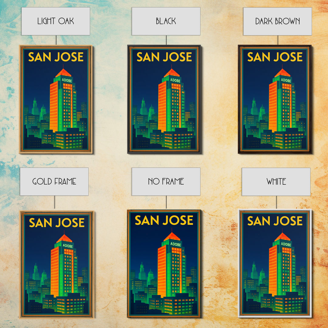 San Jose California Travel Poster, Framed Canvas Print, Cyberpunk Style City Art, San Jose Art Print, Wanderlust Decor, Travel Poster Set