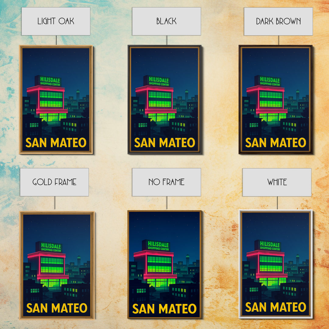 San Mateo California Travel Poster, Canvas Print, Electric Night Poster Art, San Mateo Travel Art, Living Room Wall Art, Vintage Travel Art