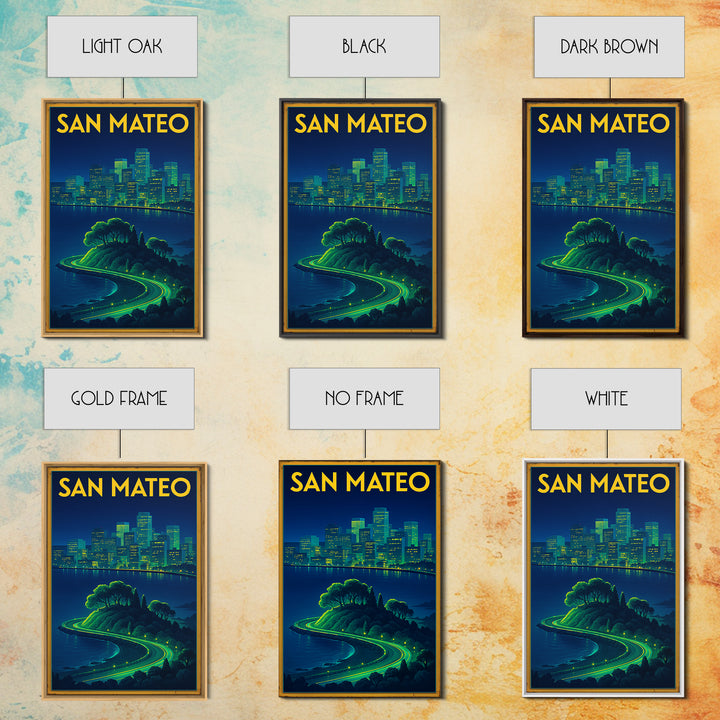 San Mateo Travel Poster, Framed Canvas Print, Electric Night Poster Art, San Mateo Wall Art, Vintage Travel Print, Vintage City Art