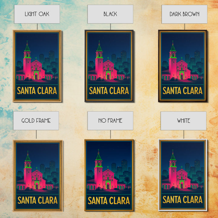 Santa Clara California Travel Poster, Canvas Print, Electric Night Poster Art, Santa Clara Wall Art, Eclectic Wall Decor, Fine Art Print