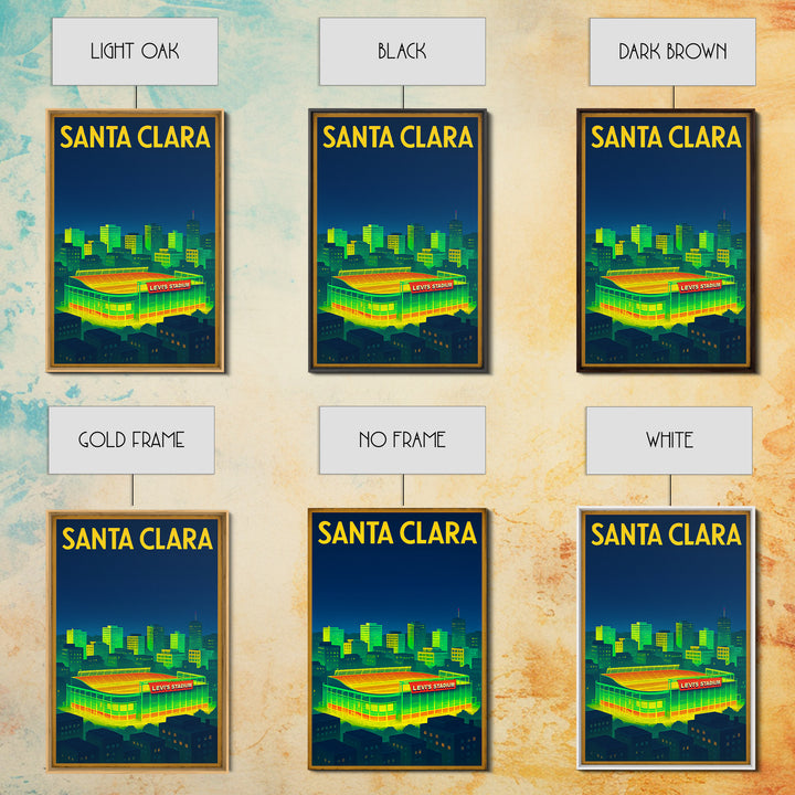 Santa Clara Travel Poster, Framed Canvas Print, Retro Neon Travel Art, Santa Clara City Art, Gift For Travelers, Mid Century Wall Art