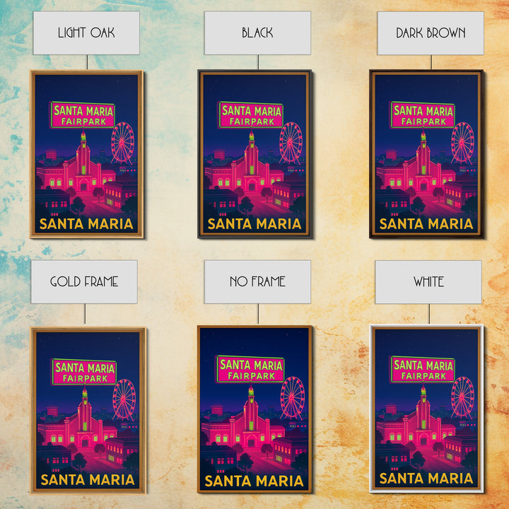 Santa Maria California Travel Poster, Canvas Print, Neon City Skyline Wall Art, Santa Maria Travel Art, Travel Poster Set, Wanderlust Decor