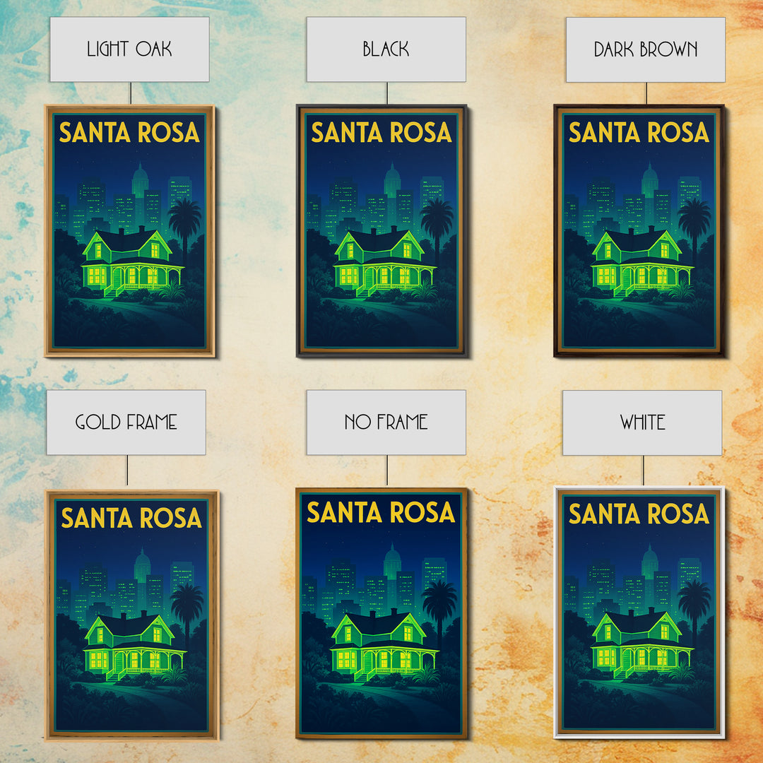 Santa Rosa Travel Poster, Canvas Print, Retro Neon Travel Art, Santa Rosa City Art, Eclectic Wall Decor, Watercolor Skyline, Wall Art