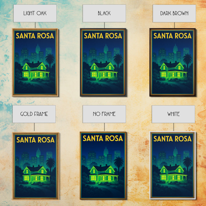 Santa Rosa Travel Poster, Canvas Print, Retro Neon Travel Art, Santa Rosa City Art, Eclectic Wall Decor, Watercolor Skyline, Wall Art