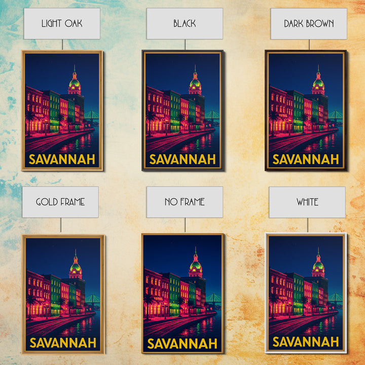 Savannah Georgia Travel Poster, Framed Canvas Print, Cyberpunk Style City Art, Savannah Wall Art, Retro Travel Print, Vintage Travel Print