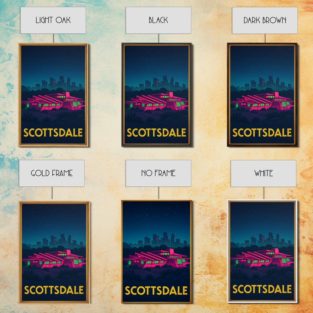 Scottsdale Arizona Travel Poster, Canvas Print, Neon Downtown Skyline Wall Art, Scottsdale Print, Art Print, Art Print, Wanderlust Decor