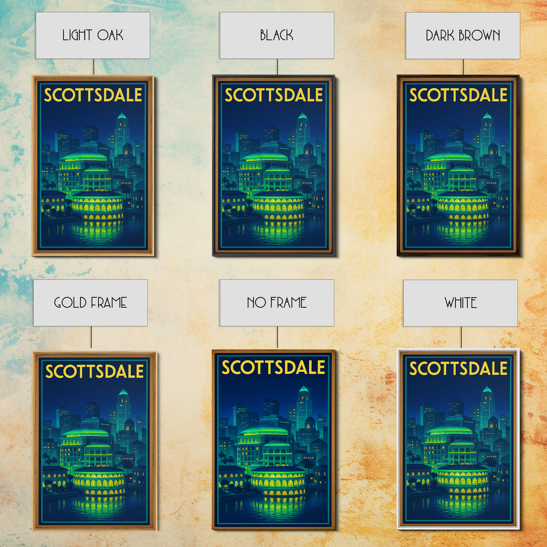 Scottsdale Travel Poster, Canvas Print, Electric Night Poster Art, Scottsdale Poster Print, Travel Wall Decor, Wanderlust Decor