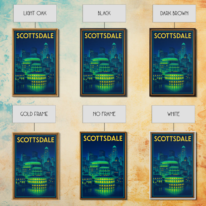 Scottsdale Travel Poster, Canvas Print, Electric Night Poster Art, Scottsdale Poster Print, Travel Wall Decor, Wanderlust Decor