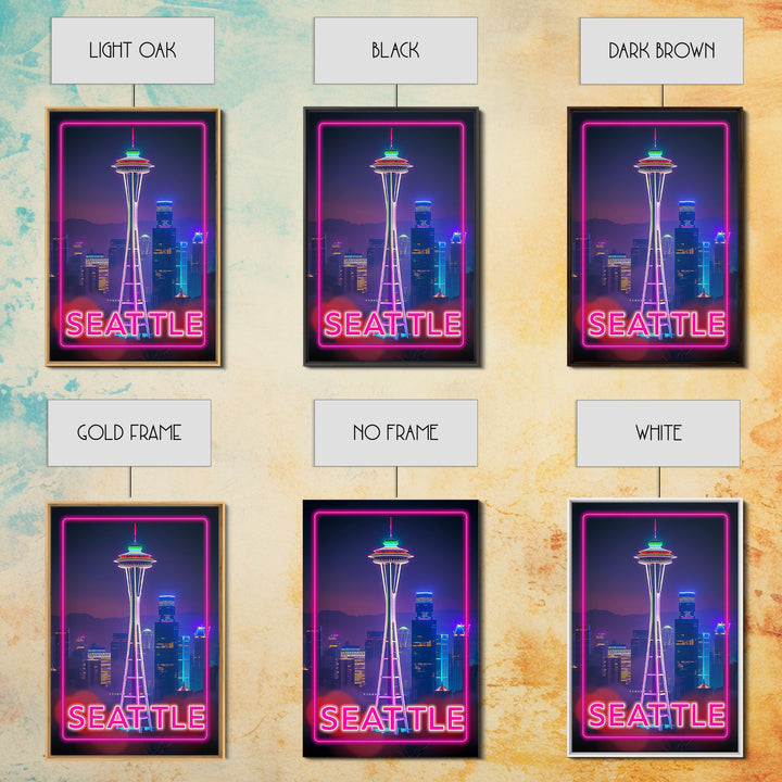 Seattle Washington Travel Poster, Canvas Print, Cyberpunk Style City Art, Seattle City Art, Wanderlust Decor, Travel Art Print, Wall Art