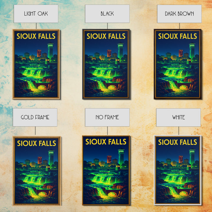 Sioux Falls Travel Poster, Canvas Print, Retro Neon Travel Art, Sioux Falls Poster Print, Living Room Wall Art, City Illustration