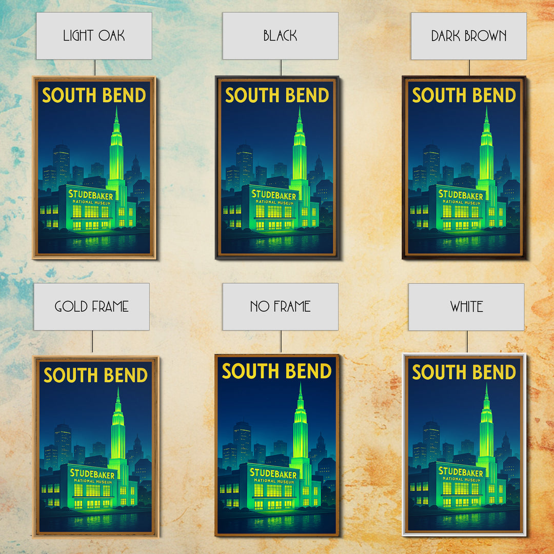 South Bend Travel Poster, Framed Canvas Print, Neon City Skyline Wall Art, South Bend Wall Art, Wanderlust Decor, Living Room Wall Art