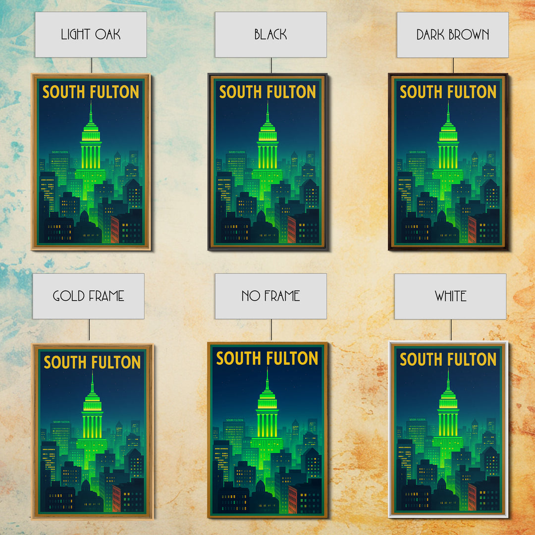 South Fulton Travel Poster, Canvas Print, Neon Urban Skyline Wall Art, South Fulton Art Print, Travel Poster Set, Living Room Wall Art