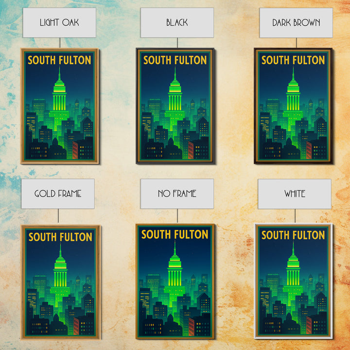 South Fulton Travel Poster, Canvas Print, Neon Urban Skyline Wall Art, South Fulton Art Print, Travel Poster Set, Living Room Wall Art