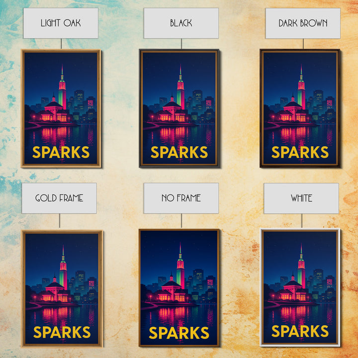 Sparks Nevada Travel Poster, Framed Canvas Print, Cyberpunk Style City Art, Sparks Poster Print, Travel Art Print, Mid Century Wall Art
