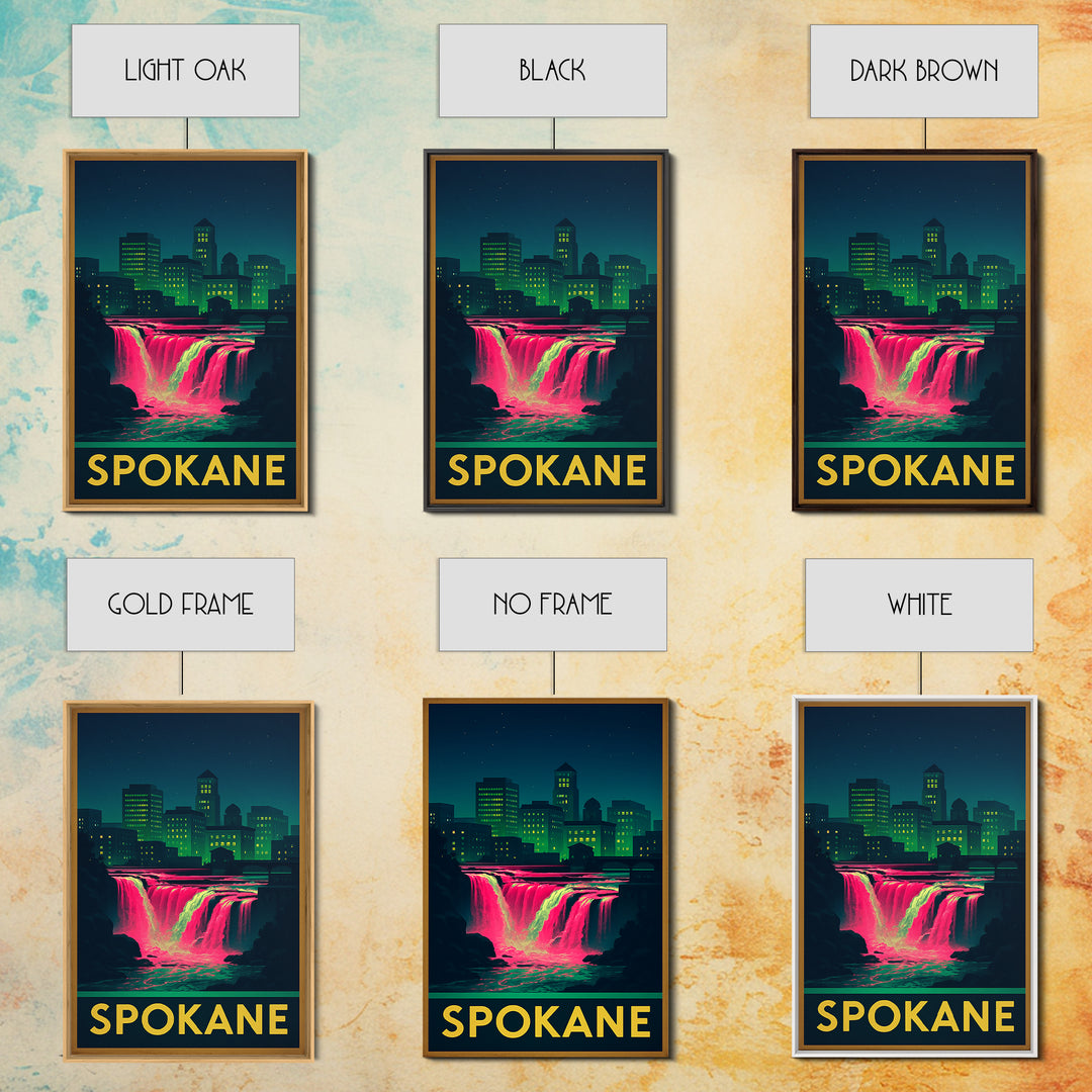 Spokane Washington Travel Poster, Canvas Print, Cyberpunk Style City Art, Spokane Poster Print, Mid Century Wall Art, Living Room Wall Art