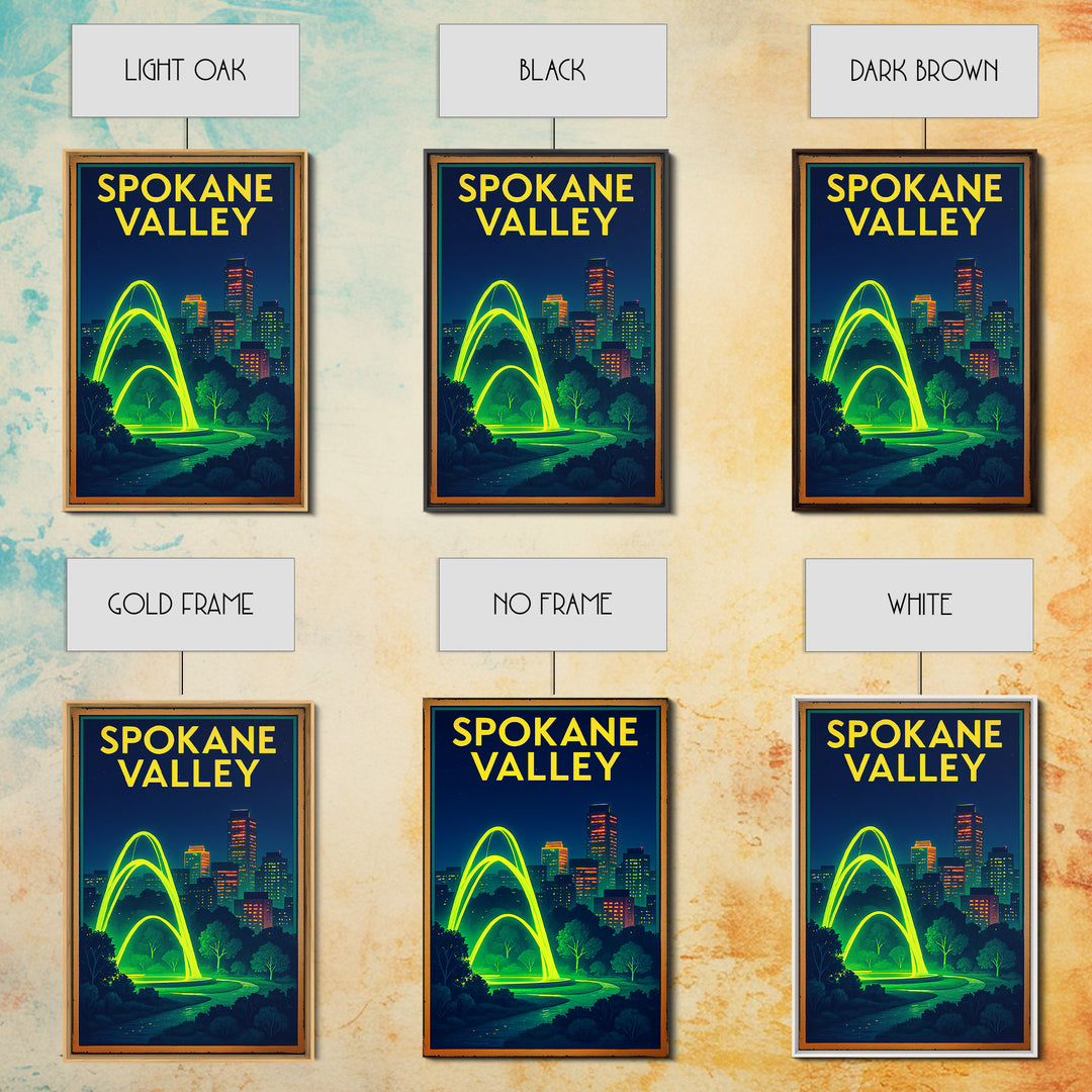 Spokane Valley Travel Poster, Framed Canvas Print, Cyberpunk Style City Art, Spokane Valley Wall Art, Vintage Travel Print, Retro Poster