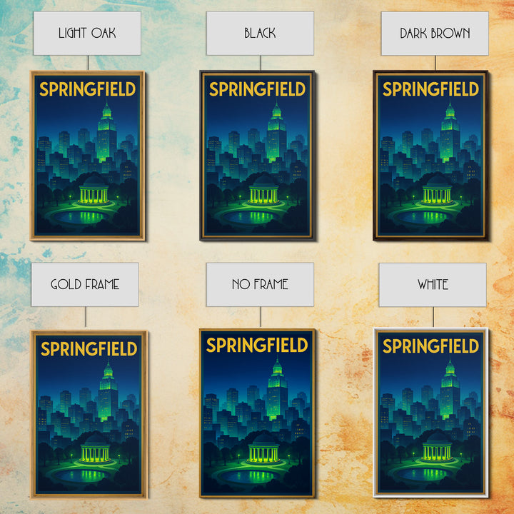 Springfield Travel Poster, Canvas Print, Electric Night Poster Art, Springfield Poster Print, Wanderlust Decor, Travel Art Print