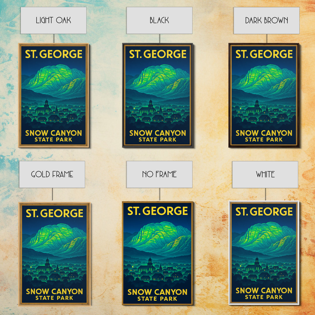St George Travel Poster, Framed Canvas Print, Cyberpunk Style City Art, St George Art Print, Mid Century Wall Art, Gift For Travelers