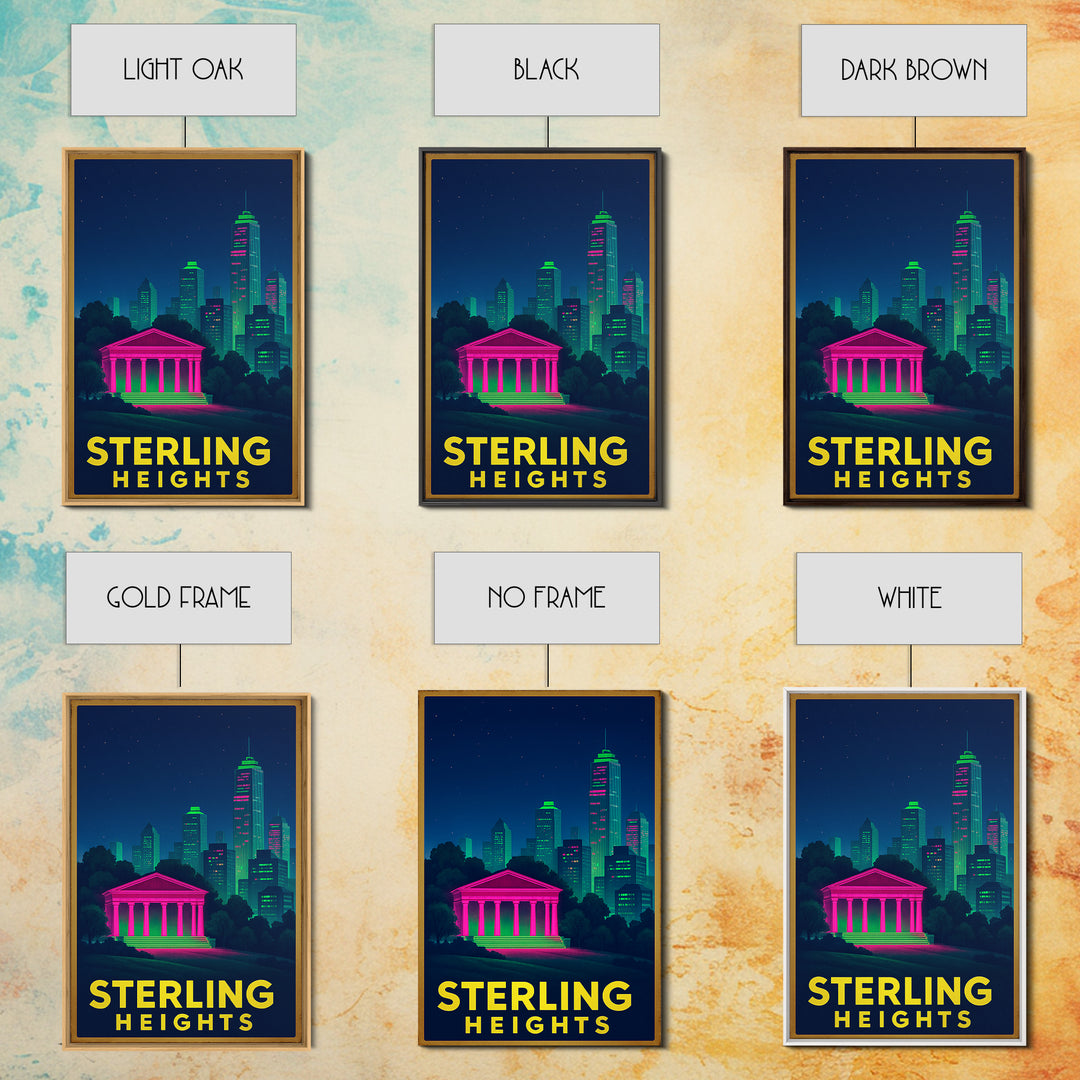 Sterling Heights Michigan Travel Poster, Canvas Print, Electric Night Poster Art, Sterling Heights Art Print, Retro Travel Print, Wall Decor
