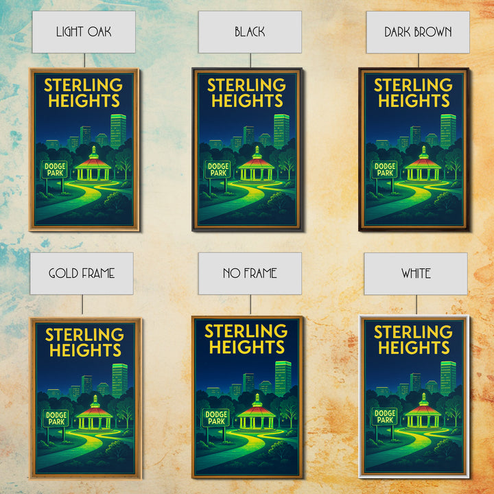 Sterling Heights Travel Poster, Framed Canvas Print, Neon City Skyline Wall Art, Sterling Heights Poster Print, City Illustration